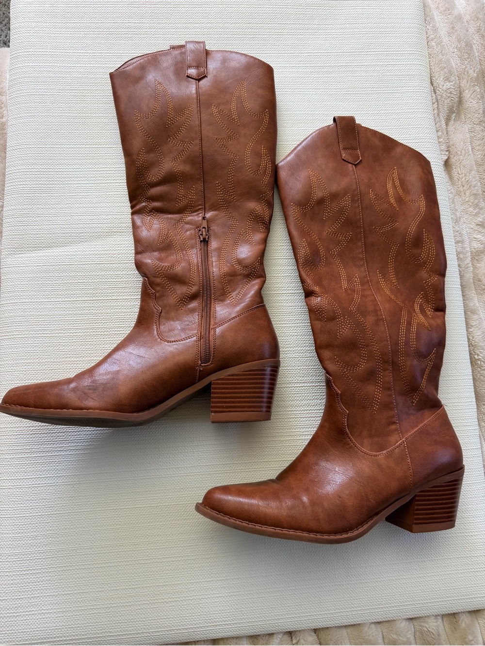 Brown Western Mid-Calf Leather Boots